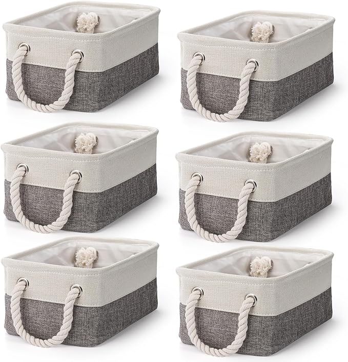 Dicunoy 6 Pack Storage Baskets for Organizing, Small Cloth Basket Bins with Handles, Empty Gift Baskets, Fabric Canvas Boxes for Classrooms, School, Shelves, Nursery, Closet, Toys, 12 x 8 x 5 inch