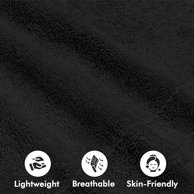 Face Towels Pack of 12 – 100% Cotton Wash Cloths (12x12 inch) – Soft, Quick Dry & Highly Absorbent Hand Towels for Bathroom, Spa, Gym, Kitchen and for Daily Use - (Black)