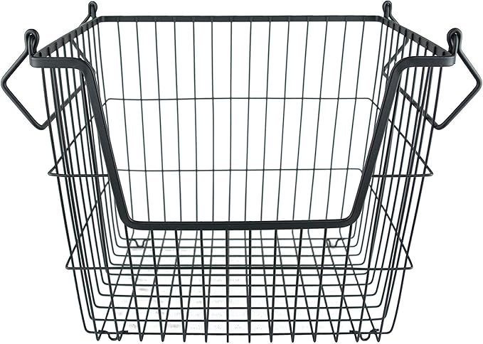 DII Metal Wire Mesh Stackable Utility Storage Bin, Large Rectangle, 13x10x11", Black