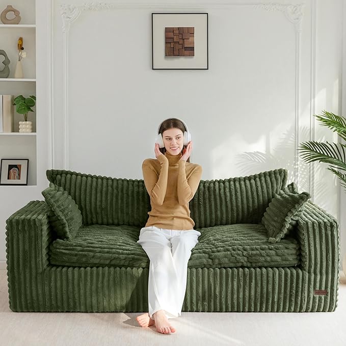 MAXYOYO 76" Bean Bag Sofa Couch, Loveseat Boneless Couch in a Box, Upholstered Small Mini Sofa for Living Room Bedroom Office Apartment, No Assembly, Green