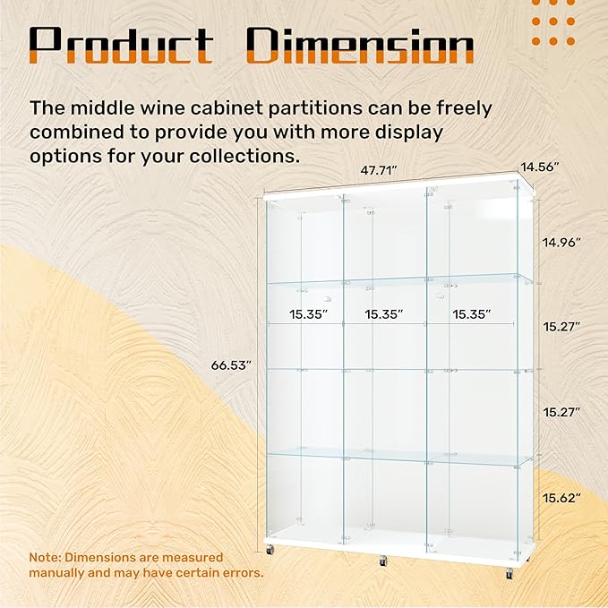 LFT HUIMEI2Y Glass Display Cabinet 12 Shelves with 3 Columns 2 Doors and Lock, Extra Large DIY Curio Cabinets Quick-Install Style Tempered Glass Floor Standing Bookshelf for Living Room, Kitchen White