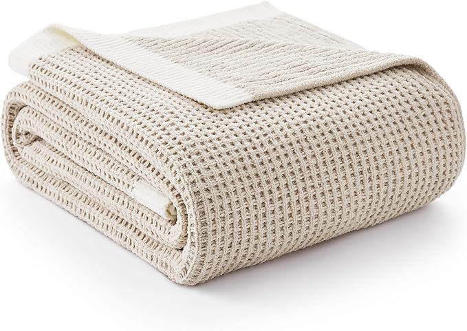 Amélie Home Chenille Throw Blanket, Soft Cozy Waffle Throw for Couch & Sofa, Warm Yet Lightweight, Breathable All-Season Throws for Women Men, Housewarming, Birthdays, 60"x80", Beige