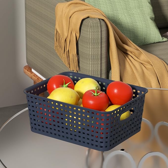 Sadstory Plastic Weave Storage Baskets, Plastic Organizer Shelf Basket, Navy-Blue, 12 Packs