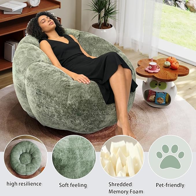 Bean Bag Chairs Large Bean Bag Couch for Adults Stuffed Sofa Chair Comfy Giant Bean Bag Chair with Spacious Design for Reading, Playing or Relaxing, Green