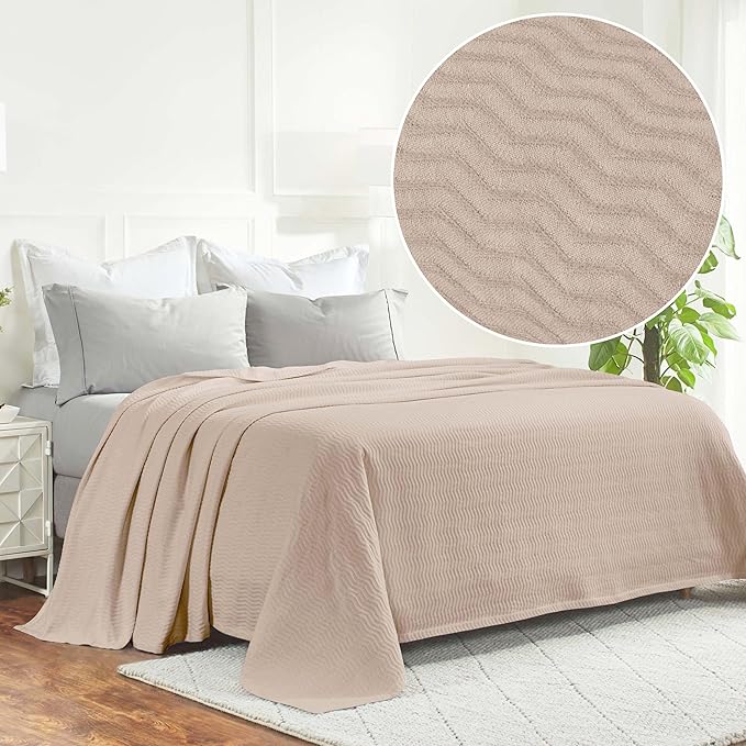 Superior JENA Cotton Blanket, for Picnic, Beach, Traveling or Camping, Bedroom Decor, Essentials, Cover for Bed, Couch, Lounging, Textured Jacquard, Modern Chevron Woven Blanket, Throw, Khaki