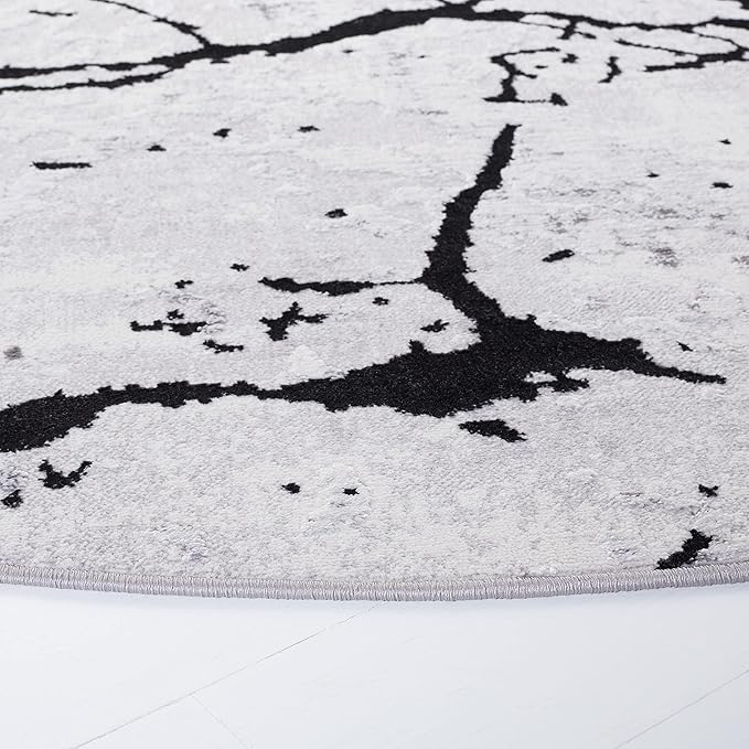 SAFAVIEH Amelia Collection Area Rug - 10' Round, Grey & Black, Modern Abstract Design, Non-Shedding & Easy Care, Ideal for High Traffic Areas in Living Room, Bedroom (ALA293K)