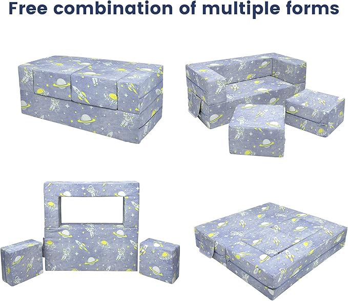 Kids Sofas, Foam Toddler Plush Couch Armchair,Glow in The Dark Children Play Convertible Sofa Set, Playroom Fold Out Sofa Bed for Boys Girls