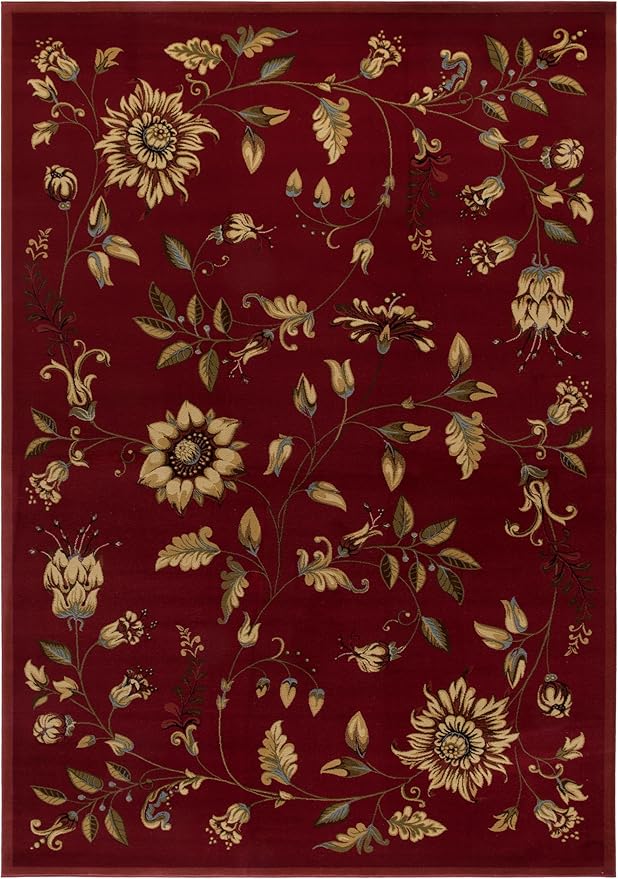 SAFAVIEH Lyndhurst Collection Area Rug - 8'9" x 12', Red & Multi, Traditional Floral Design, Non-Shedding & Easy Care, Ideal for High Traffic Areas in Living Room, Bedroom (LNH552-4091)