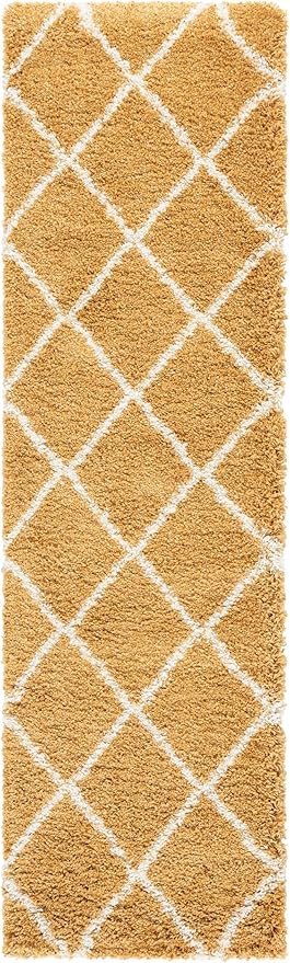 SAFAVIEH Hudson Shag Collection Runner Rug - 2'3" x 8', Gold & Ivory, Non-Shedding, 1.8-inch Thick, Ideal for Living Room, Hallway, Foyer, Bedroom (SGH281F-28)