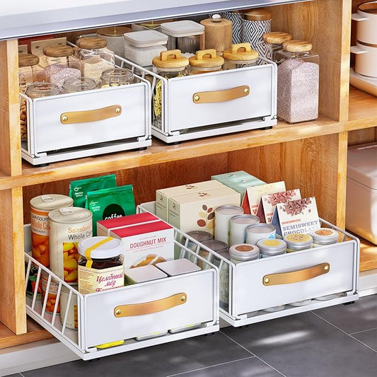 Pull out Cabinet Organizer Fixed with Adhesive Nano Film,Heavy Duty Slide out Pantry Shelves Drawer Storage,Sliding Mesh Cabinet Basket with Handle for Kitchen, Bathroom,Home, 9.8"W X 15.7"D X 6.2"H