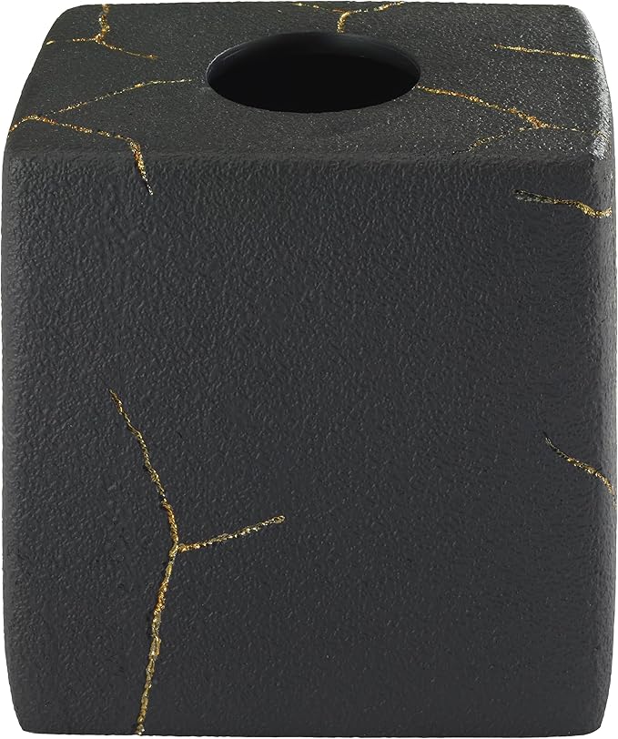 Nicole Miller - Tissue Box Cover, Resin Countertop Accessories, Dorm Room Essentials (Sydney Collection, Black/Gold)