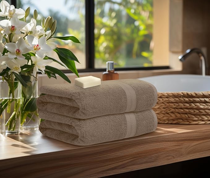 Avalon Towels Luxury 8 Piece Beige Towels Set, 2 Bath Towels, 2 Hand Towels and 4 Washcloths, 600 GSM 100% Ring Spun Cotton Highly Absorbent Beige Bathroom Towels, Ideal for Hotel, Spa and Gym