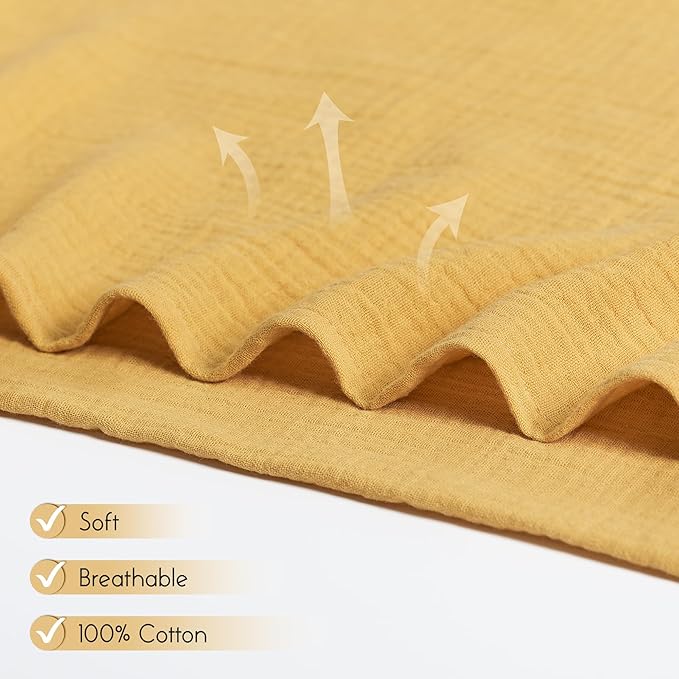 Meracorallo Muslin Swaddle Blanket, 100% Cotton Receiving Blanket Soft and Breathable Swaddle Wrap for Baby Boys and Girls, Yellow