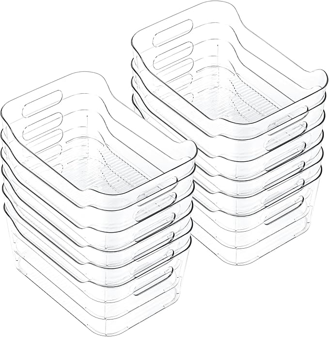 Clear Plastic Storage Bins, Set of 12, Multi-Use Organization and Storage Containers for Pantry, Cabinet, Refrigerator, Freezer, Bathroom, Organizer Bins for Home & Kitchen