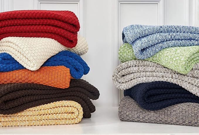 Longhui bedding Cream Knitted Cotton Throw Blanket for Couch, Soft, Cozy Machine Washable 100% Cotton Sofa Cable Knit Blankets, Heavy 4.0lb Weight, 60 x 80 Inches, Beige Color