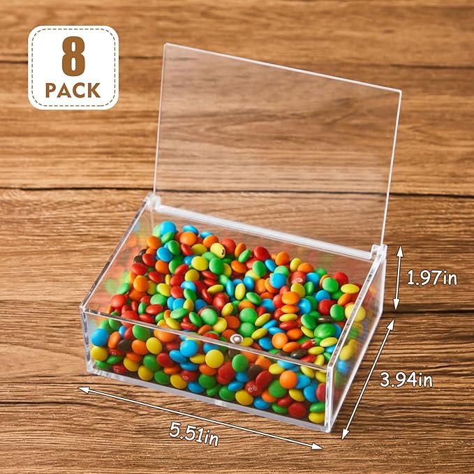 Blulu 8 Pcs Clear Acrylic Box with Lid Plastic Jewelry Mini Storage Box Mini Cube Containers for Candy and Tiny Jewelry Easter Party Favor(5.51 x 3.94 x 1.97 Inch,Flip Style)
