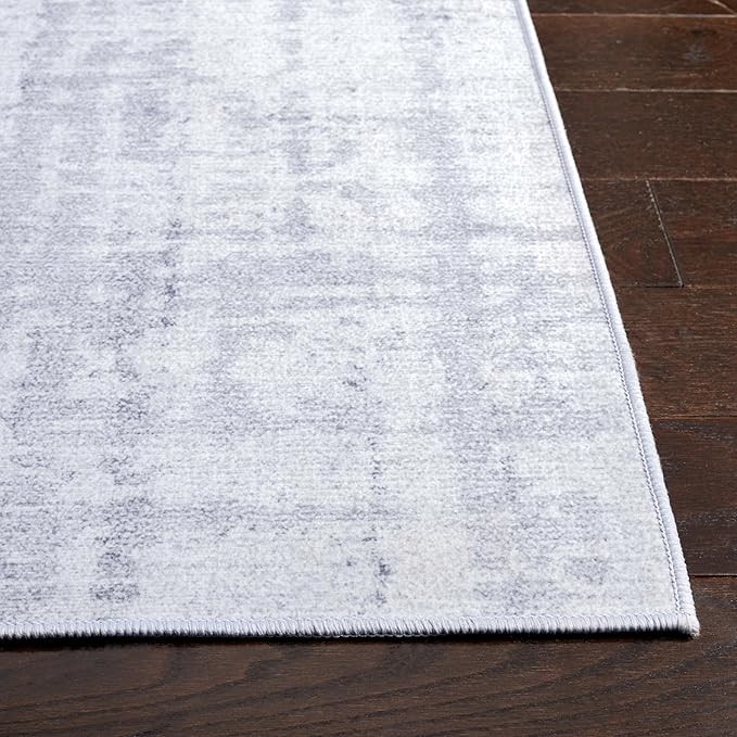 SAFAVIEH Washable Rug Tacoma Collection - 4' Round, Light Grey & Grey, Slip Resistant & Easy to Clean, Ideal for Living Room, Bedroom, Foyer, Dining Space (TAC857F)