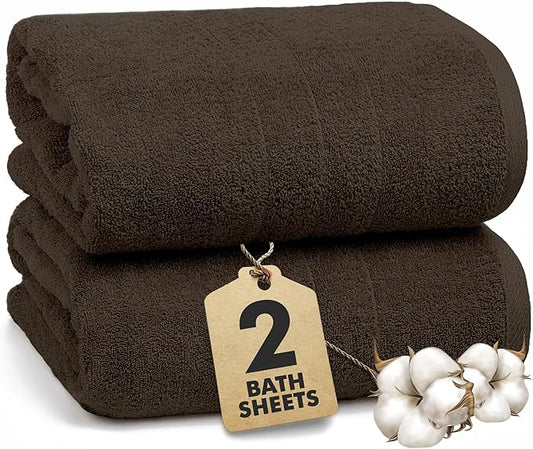 Bath Sheets – Extra Large Bathroom Sheet Set – Pack of 2 Jumbo Towels Dark Brown (71x35in) – 100% Cotton Soft Quick Dry Large Bath Towels for Adults Hotel Spa Bathroom Use