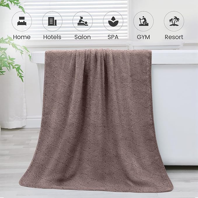 Microfiber Bath Towels, Oversized, Ultra Soft, Super Absorbent and Fast Drying, No Fading Large Bathroom Towel Set for Sport, Travel, Fitness (Coral Fleece - Chocolate, 30 in x 60 in)