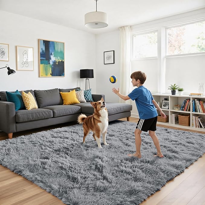 Soft Runner Rugs for Bedroom, Light Grey 2x6 Area Rugs Fluffy Rug Shaggy Area Rug Carpet, Bedside Rug for Living Room Bedroom Kids Room Home Decor
