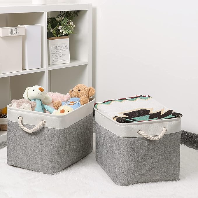 Large Fabric Storage Baskets Set of 2 - Premium Organizer Bins with Metal Frame