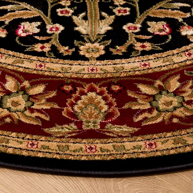 SAFAVIEH Lyndhurst Collection Area Rug - 3'3" Round, Black & Red, Traditional Oriental Design, Non-Shedding & Easy Care, Ideal for High Traffic Areas in Living Room, Bedroom (LNH212G)