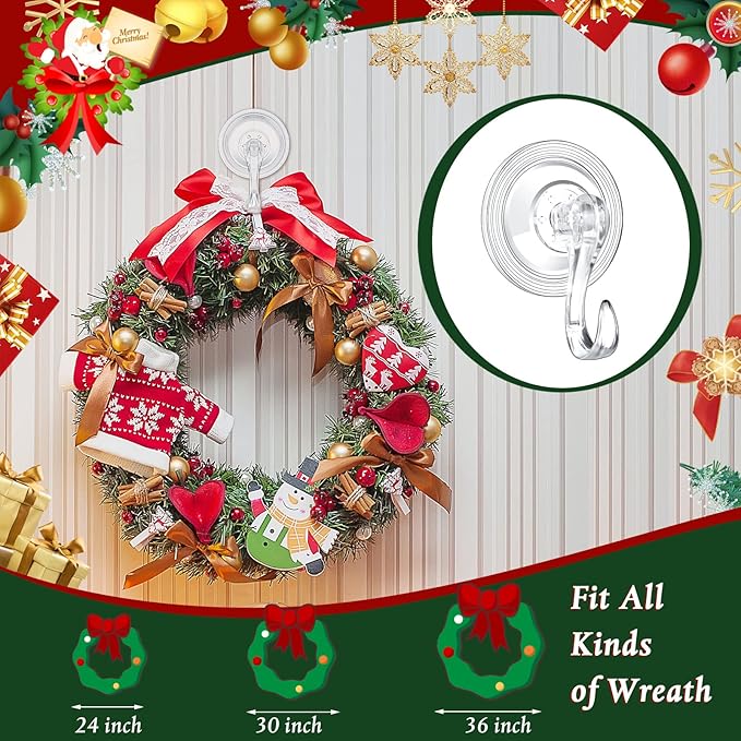 Yookeer 30 Pcs Christmas Wreath Hanger Suction Cup Hooks Heavy Duty Reusable Suction Cups Large Clear Door Wreath Hanger for Glass Door Window Hooks