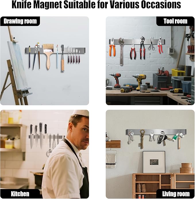Magnetic Knife Strips, Magnetic Knife Holder for Wall 16 Inch, Stainless Steel Knife Magnetic Strip Use as Knife Bar, Knife Holder for Kitchen Utensil Organizer