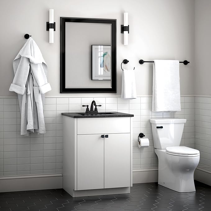 Franklin Brass Voisin (4-Pack) Bathroom Set Matte Black 24" Towel Bar Rack, Toilet Paper Holder, Hand Towel Holder, Hook | Bathroom Accessory Set Towel Holder Hardware Set VOI64-MB