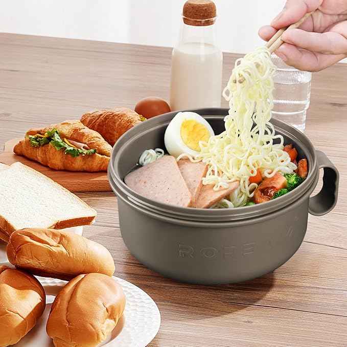 Ramen Cooker,Microwave Ramen Bowl,Ramen Noodle Bowl 48 oz, College Dorm Room Essentials for Girls for Boys, Apartment Essentials, BPA-Free. (beige)