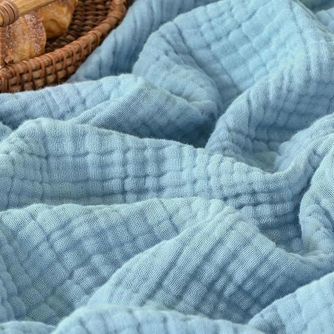 Muslin Blanket 100% Cotton Blanket Throw 50”x65”, Lightweight Breathable Summer Blanket Throw. Supersoft 4-Layer Gauze Throw Blanket for Sofa, Couch, Bed, All-Season Use, Sky Blue