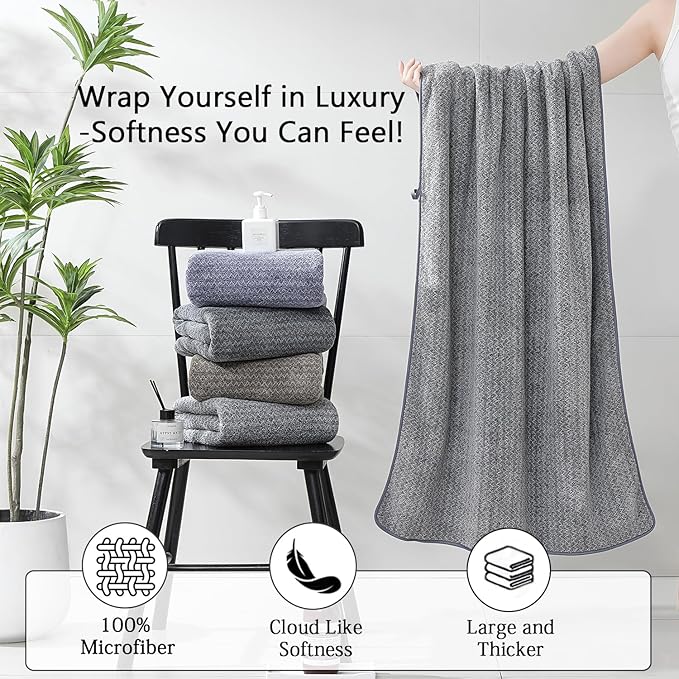 18 Piece Bath Towels Set,100% Microfiber Family Bathroom Towel with Hanging Loops-6 Bath Towels,6 Hand Towels,6 Washcloths,Quick Dry Highly Absorbent Shower Towel for Bathroom,Hotel,Spa-Grey