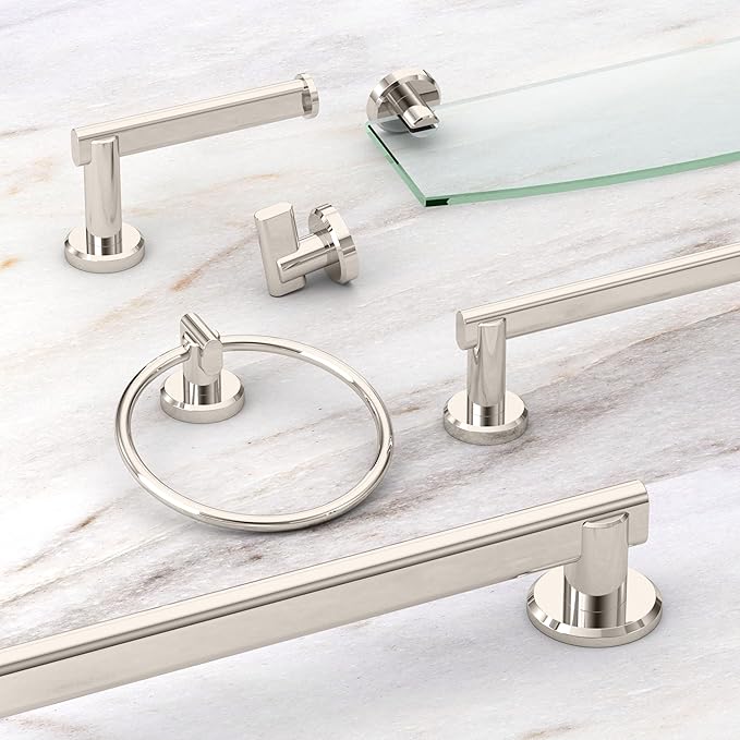 Gatco 5476 Locke Glass Shelf, Polished Nickel/Wall Mounted 20.13" X 5.38" Tempered Glass/Floating Rectangle Glass Shelf for Bathroom