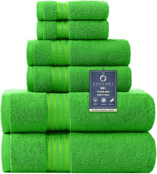 COZYART Spring Green Bath Towels for Bathroom 6 Pcs, Turkish Cotton Bath Towel Set Super Soft Highly Absorbent Durable 650 GSM Shower Towels for Daily Use