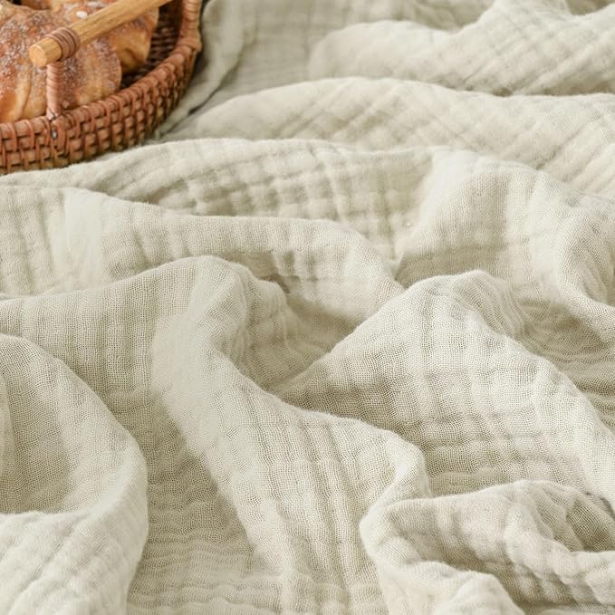 Muslin Blanket 100% Cotton Blanket Throw 50”x65”, Lightweight Breathable Summer Blanket Throw. Supersoft 4-Layer Gauze Throw Blanket for Sofa, Couch, Bed, All-Season Use, Oatmeal