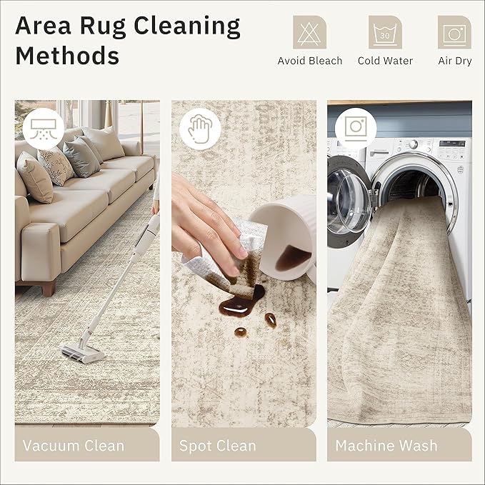 Runner Rug 3x8 Washable Non-Slip Hallway Runner Rugs for Kitchen Bathroom Laundry Room Beige Vintage Floor Carpet Runners for Hallways Entryway