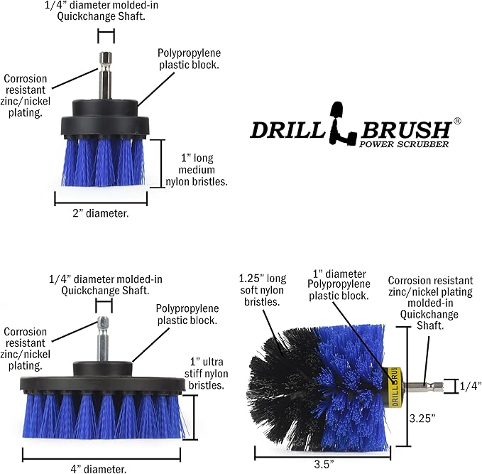 Multipurpose Cleaner Brush Set - Boat Brushes for Scrubbing - Household Cleaning Brushes - Boat Hull Cleaner Paste - Scrub Brushes for Boat Deck - Spinning Scrub Brush - Nylon Brushes for Cleaning
