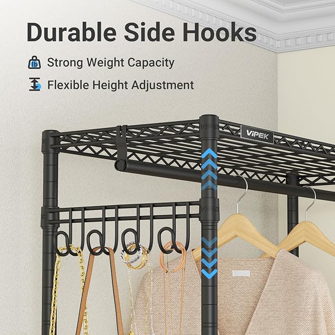 VIPEK R2C Medium Rolling Garment Rack with Cover Heavy Duty Clothes Rack Adjustable Clothing Rack for Hanging Clothes Portable Closets with Double Rods, Wardrobe on Wheels, Black Rack with Grey Cover