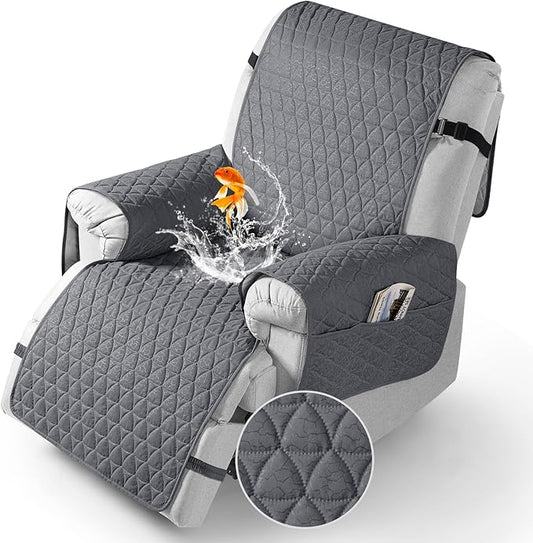 TAOCOCO 100% Waterproof Recliner Cover - Recliner Cover with Non-Slip Granule, Recliner Chair Covers with Elastic Band, Recliner Chair Covers for Reclining Chair(Dark Grey, Oversized-30'')