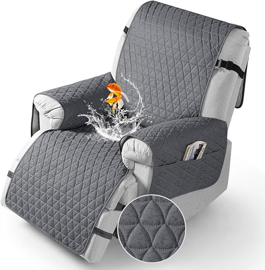 TAOCOCO 100% Waterproof Recliner Cover - Recliner Cover with Non-Slip Granule, Recliner Chair Covers with Elastic Band, Recliner Chair Covers for Reclining Chair(Dark Grey, Small-22'')