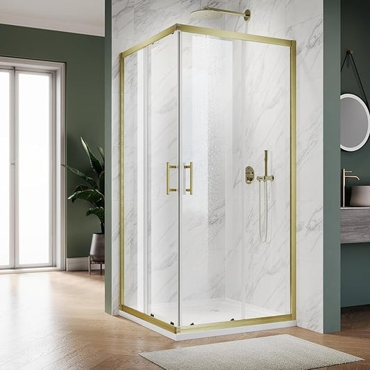 ELEGANT Corner Shower Door 36 in.D x 36 in. W x 72 in. H, Double Sliding Shower Door, Framed Corner Shower Enclosure with 1/4" Tempered Glass, Brushed Gold