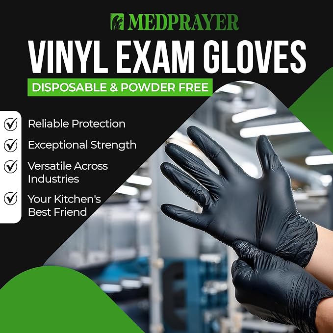 Vinyl Exam Gloves - Disposable & Powder Free Gloves for Hand Protection, Food Safe, Medical Use