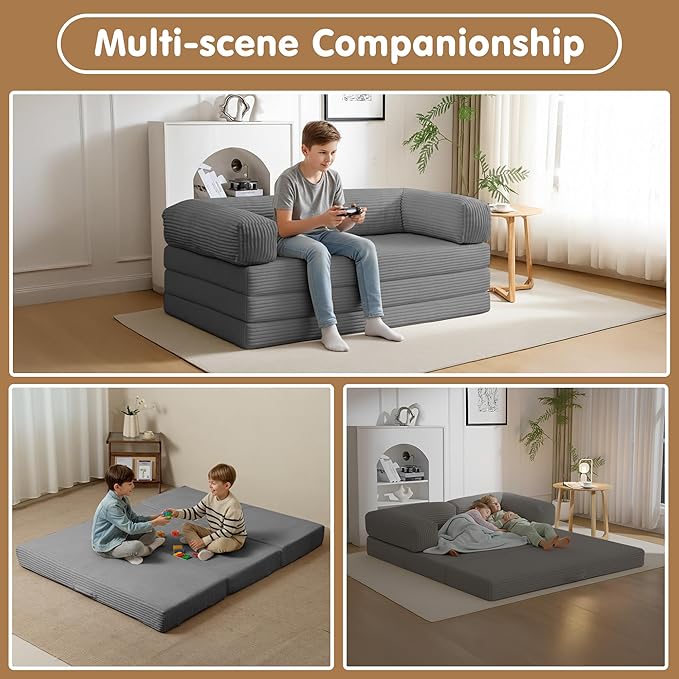 Convertible Sofa Bed,5-in-1 Tri-Fold Boneless Couch with Removable Armrests & Handle,Corduroy Futon Sleeper Sofa,Floor Folding Mattress Pull Out Bed for Small Space Apartment Living Room Bedroom