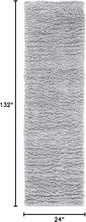 SAFAVIEH August Shag Collection Runner Rug - 2' x 11', Silver, Solid Design, Non-Shedding & Easy Care, 1.5-inch Thick Ideal for High Traffic Areas in Living Room, Bedroom (AUG200G)