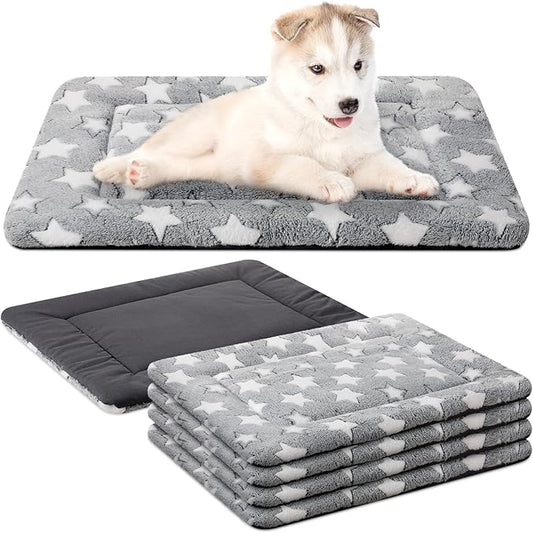 VitalCozy 4 Pcs Winter Dog Crate Pads, Ultra Soft Warm Washable Dog Cat Bed Mat for Pet Crate Comfortable Replaceable Reversible Kennel Pad for Small, Medium, Large Dogs(18 x 24 x 1.6 Inch,Gray)