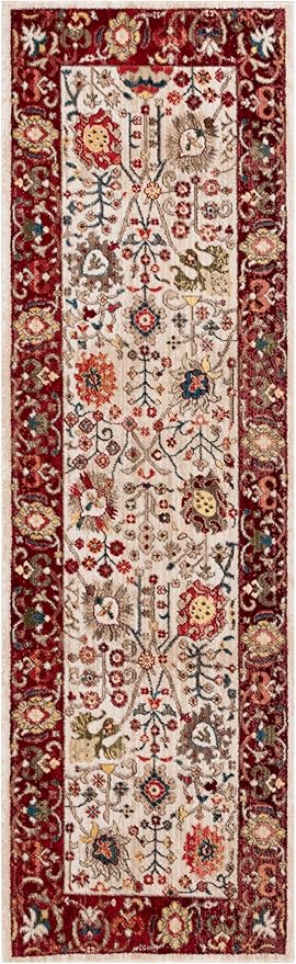 SAFAVIEH Kashan Collection Runner Rug - 2'6" x 12', Ivory & Red, Traditional Oriental Design, Non-Shedding & Easy Care, Ideal for High Traffic Areas in Living Room, Bedroom, Dining (KSN303D-212)