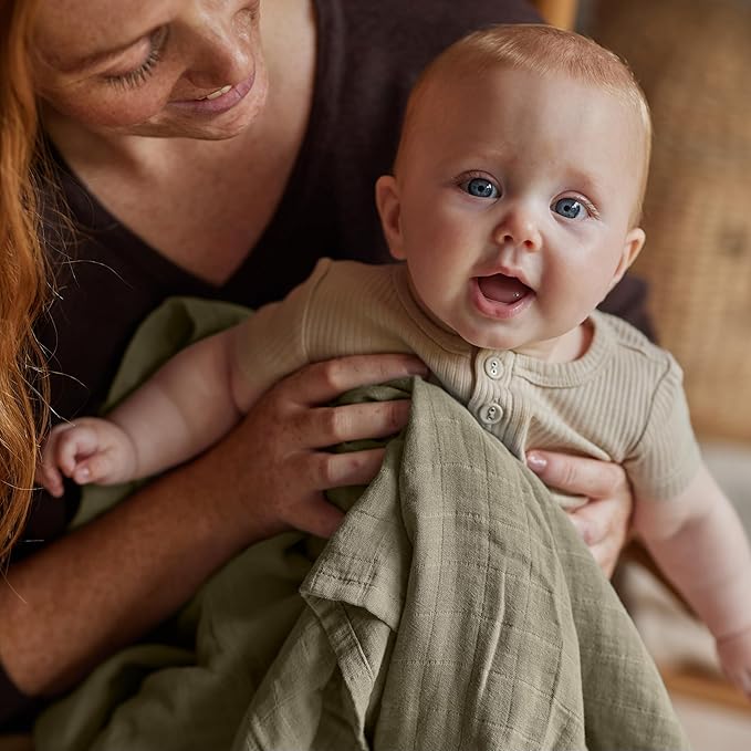 Baby Swaddle – Organic Cotton Muslin Baby Swaddles for Newborns Baby Boys 47” x 47” (Sage Green)