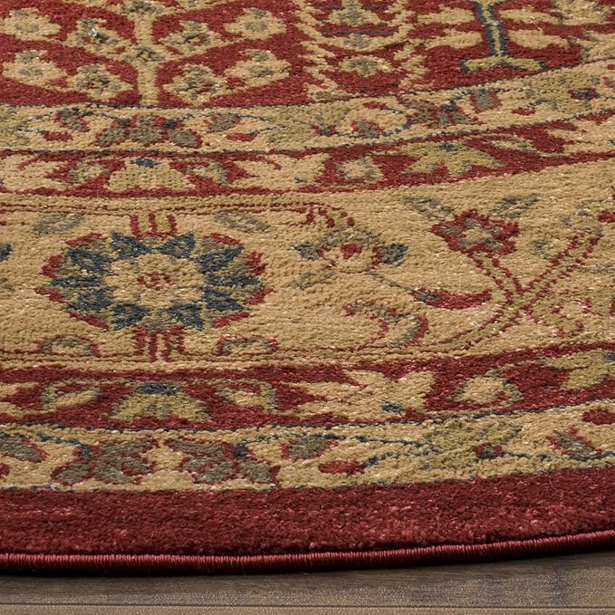 SAFAVIEH Mahal Collection Area Rug - 8' Round, Red & Natural, Non-Shedding & Easy Care, Ideal for High Traffic Areas in The Living Room, Dining, Bedroom (MAH697A)