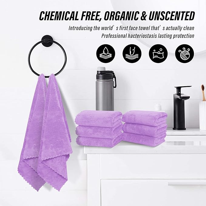 6 Pack Premium Hand Towels - Quick Drying - Microfiber Coral Velvet Highly Absorbent Towels - Multipurpose Use as Hotel, Bathroom, Shower, Spa, Hand Towel 16 x 28 inches (Purple)