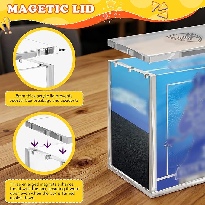 Acrylic ETB Case 3 Pack, 8mm Ultra Thick with Magnetic Lid, Stackable Clear Display Box, Compatible with PKMN ETB Trading Cards Collection Storage Container